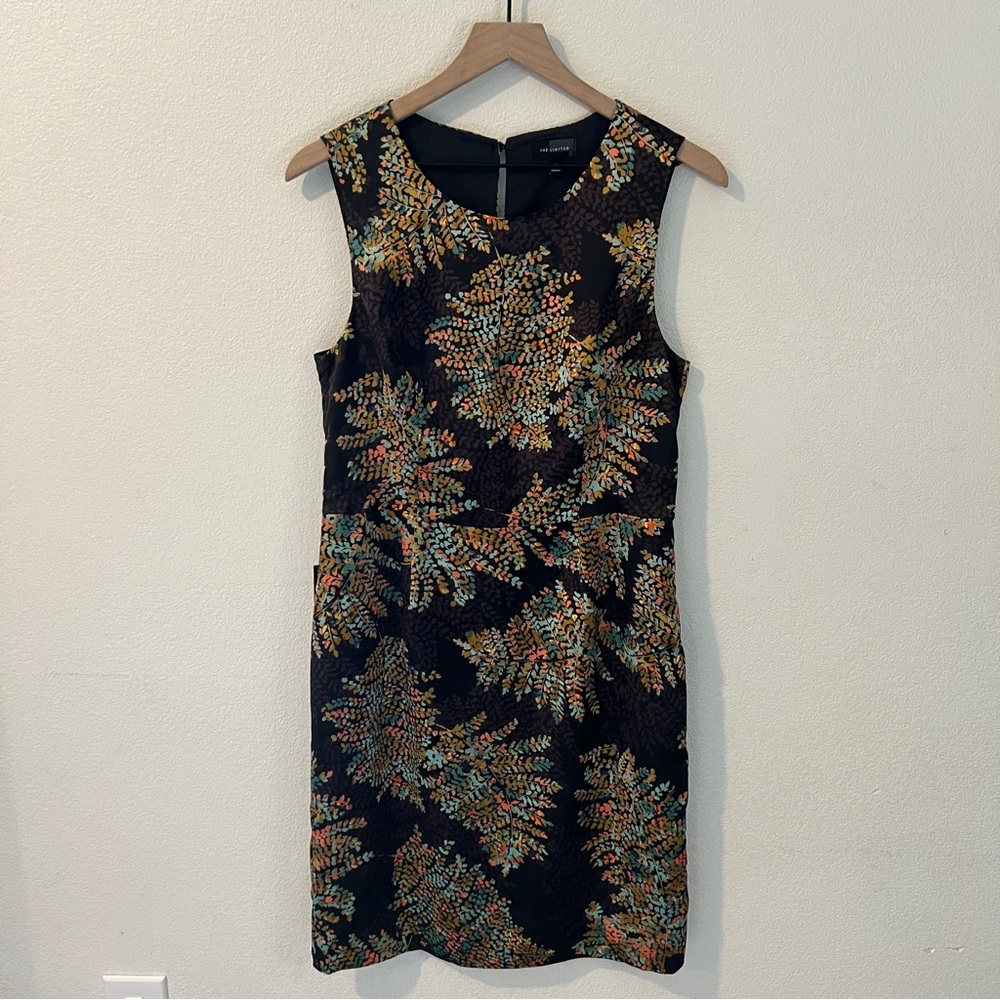 The Limited Satin Floral Leaf Print Sleeveless‎ Sheath Dress Size 8